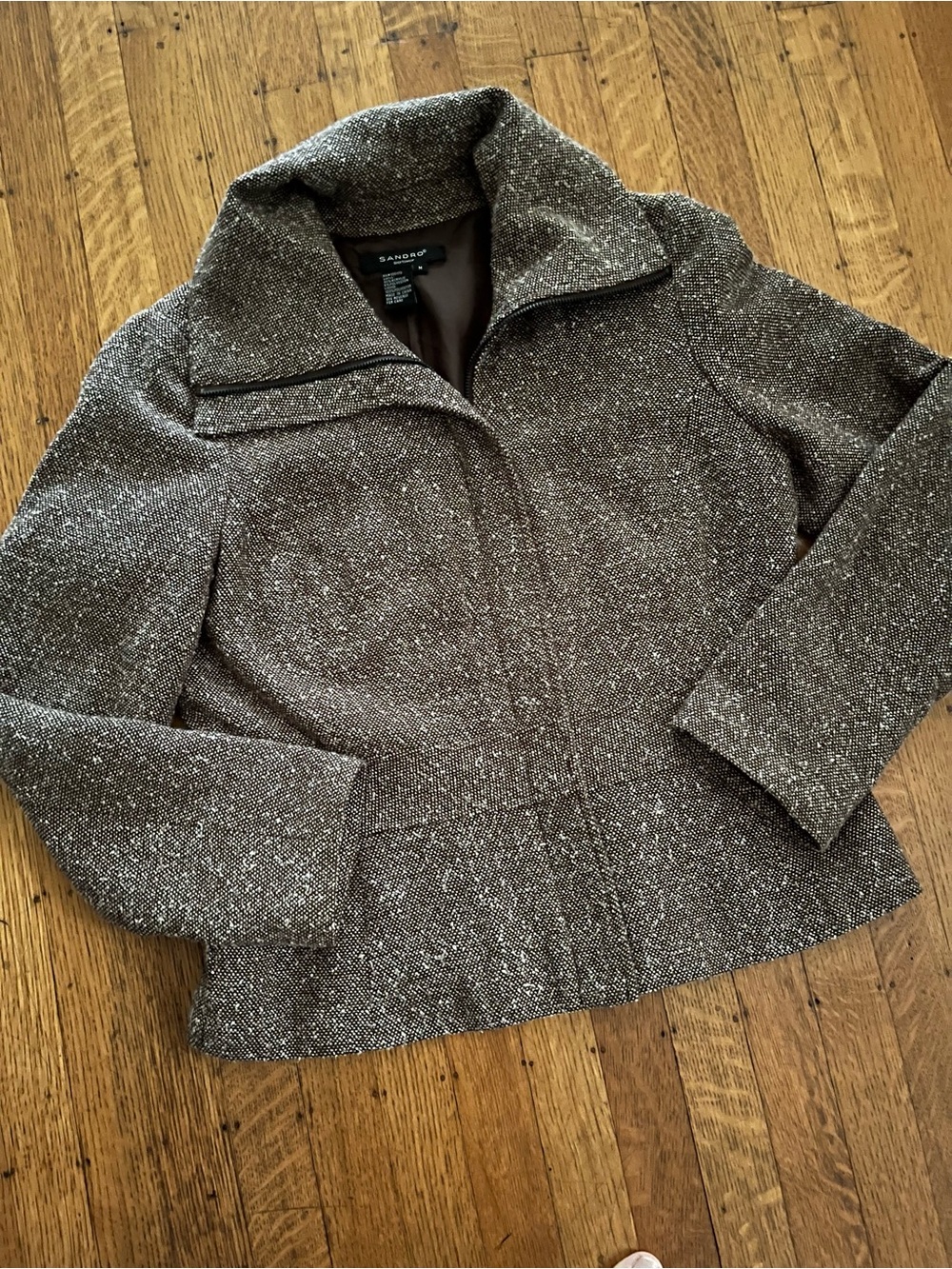 Sandro Brown Speckled Tweed Peplum Blazer